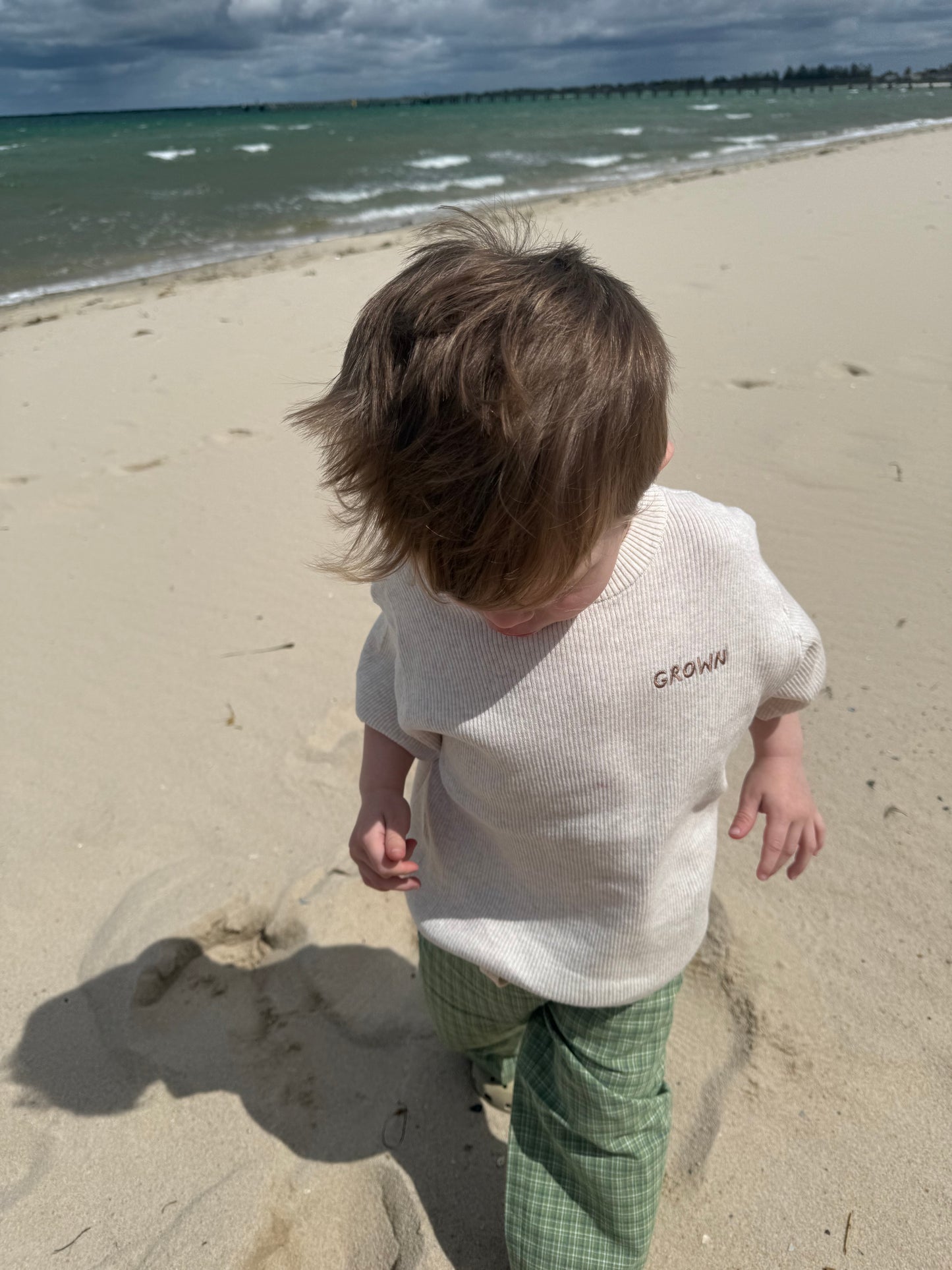 GROWN Ribbed Knitted Logo Tee | Coconut