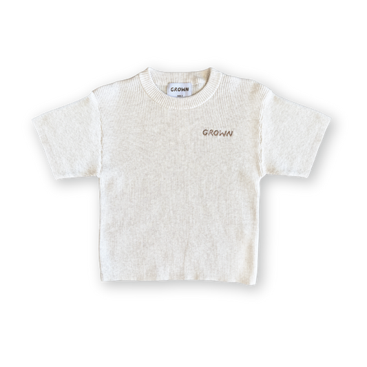 GROWN Ribbed Knitted Logo Tee | Coconut