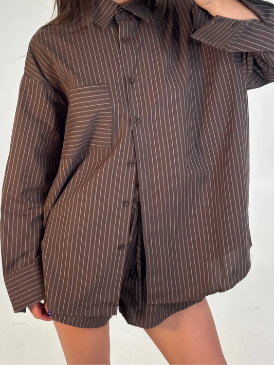 BY FRANKIE Chocolate White Stripe Set