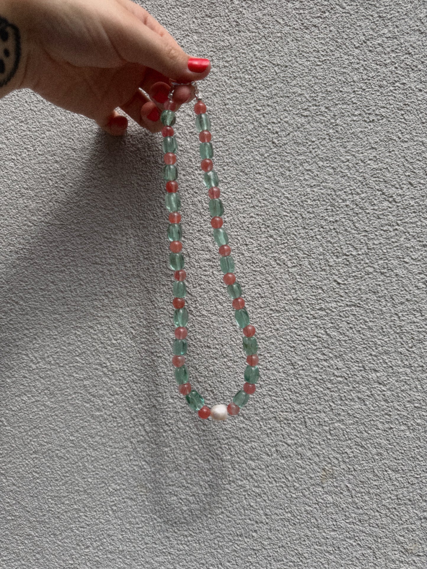 DARING YEARS Beaded Necklace | Melon | Silver (Toggle Clasp)