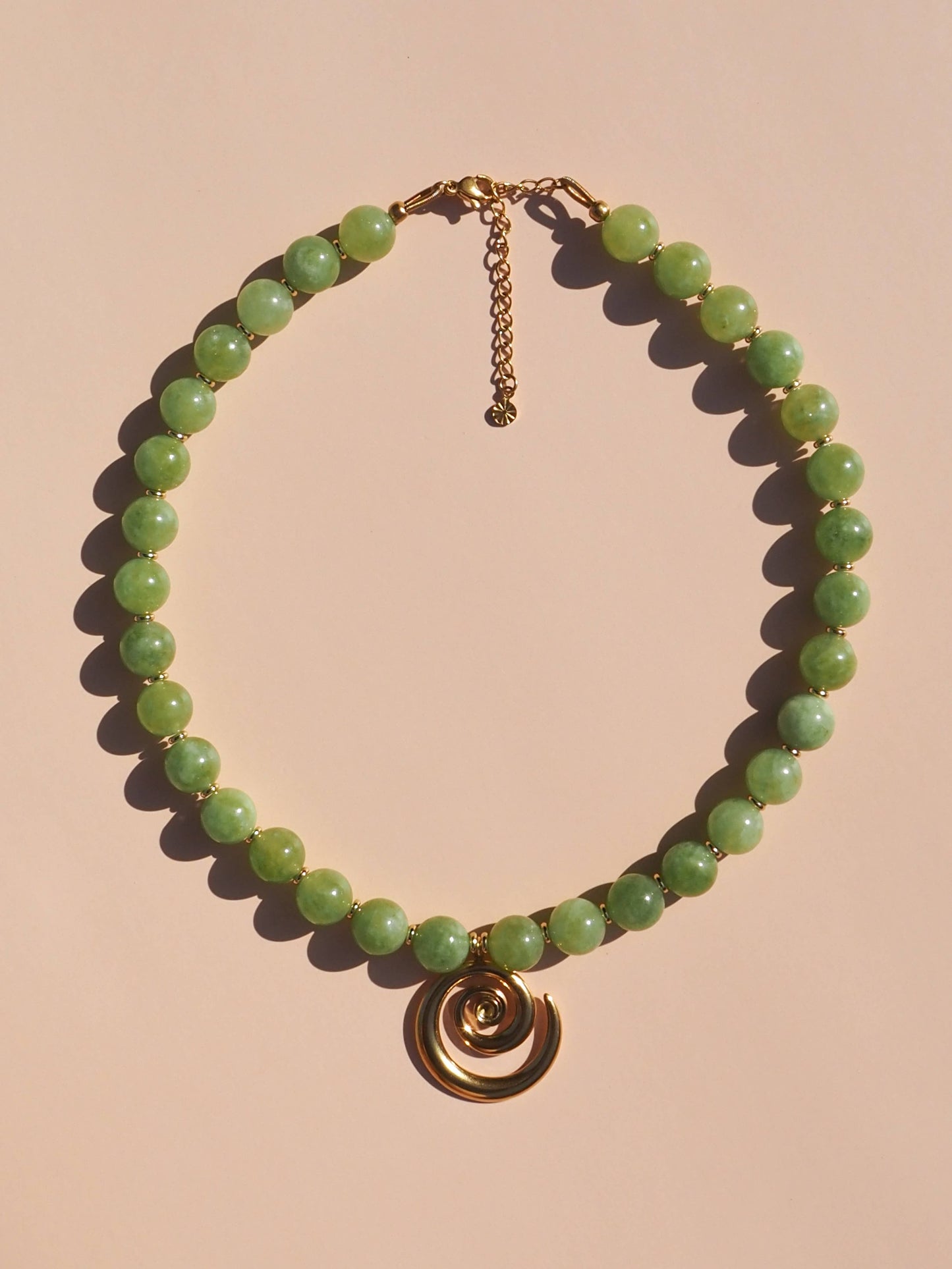 ALESI Spiral Lime Green Beaded Gemstone Necklace | Gold