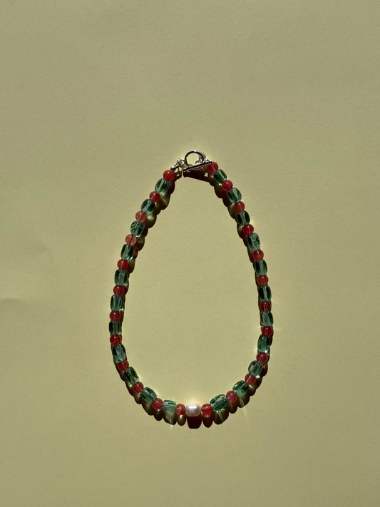 DARING YEARS Beaded Necklace | Melon | Silver (Toggle Clasp)