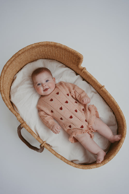 FRECKLES THE LABEL Pointelle Knit Romper | Sherbet Tulip