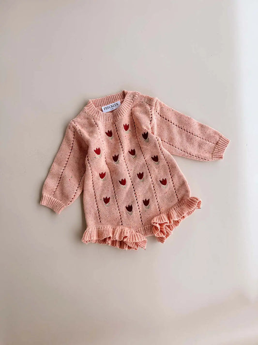FRECKLES THE LABEL Pointelle Knit Romper | Sherbet Tulip