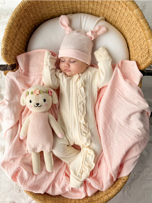 LITTLE & FERN Frill Zip Romper | Buttercream Pointelle