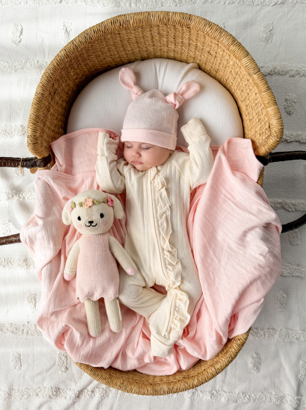 LITTLE & FERN Frill Zip Romper | Buttercream Pointelle