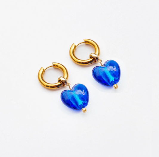 WE ARE EMTE Treasured Heart Hoop Earrings | Cobalt