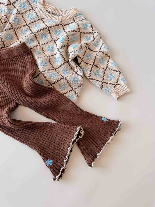 FRECKLES THE LABEL Cotton Knit Bell Pants | Bluebell