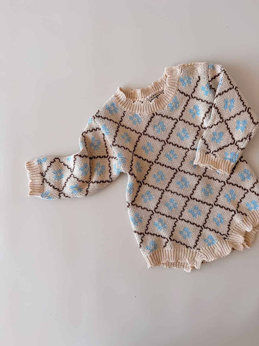 FRECKLES THE LABEL Cotton Knit Romper | Bluebell